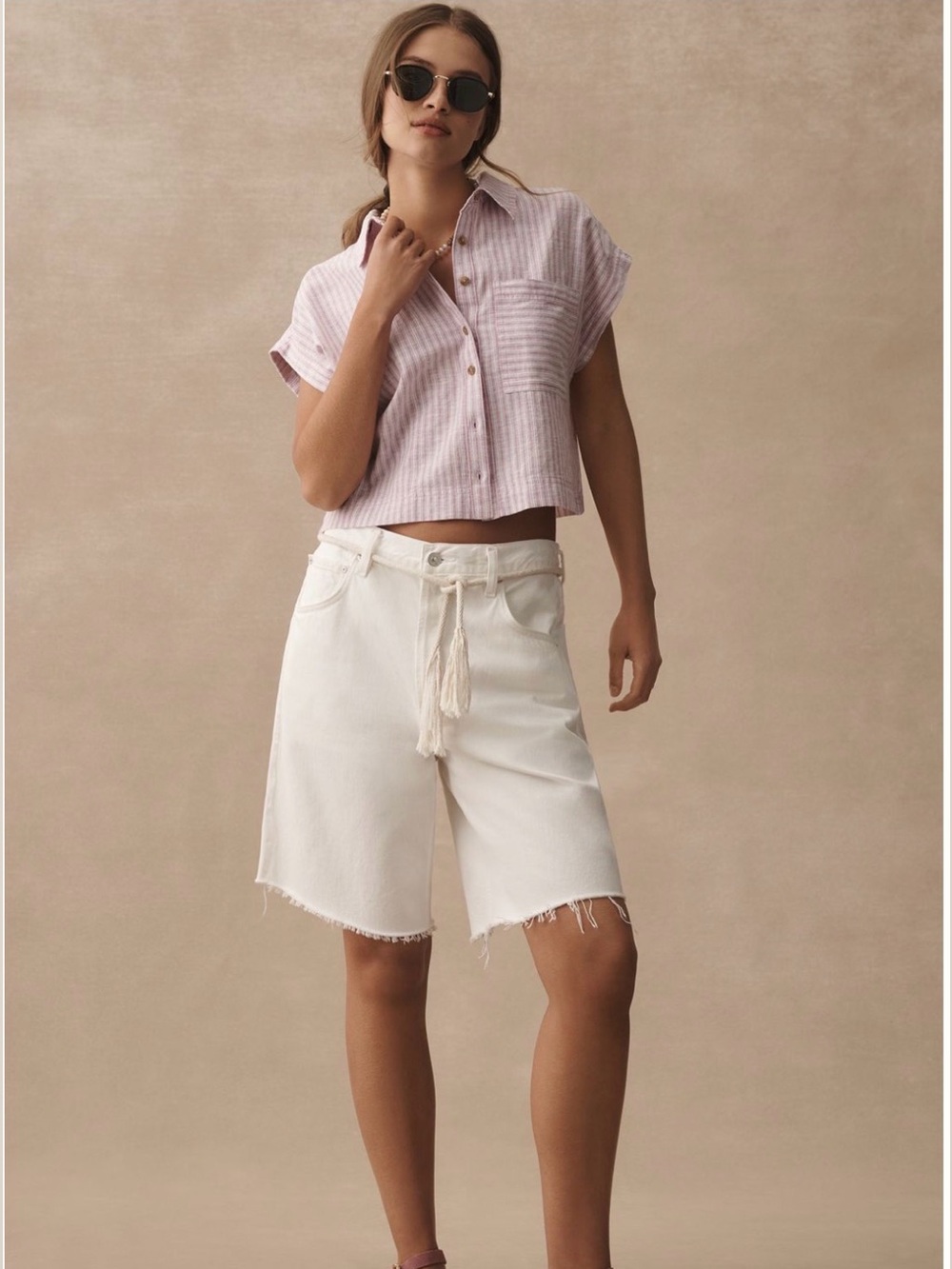 Anthropologie Pilcro Linen Wedge Crop Blouse S